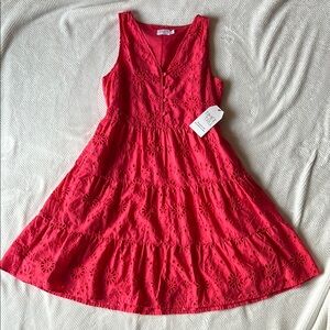 Charming Pink Eyelet Sleeveless  Dress